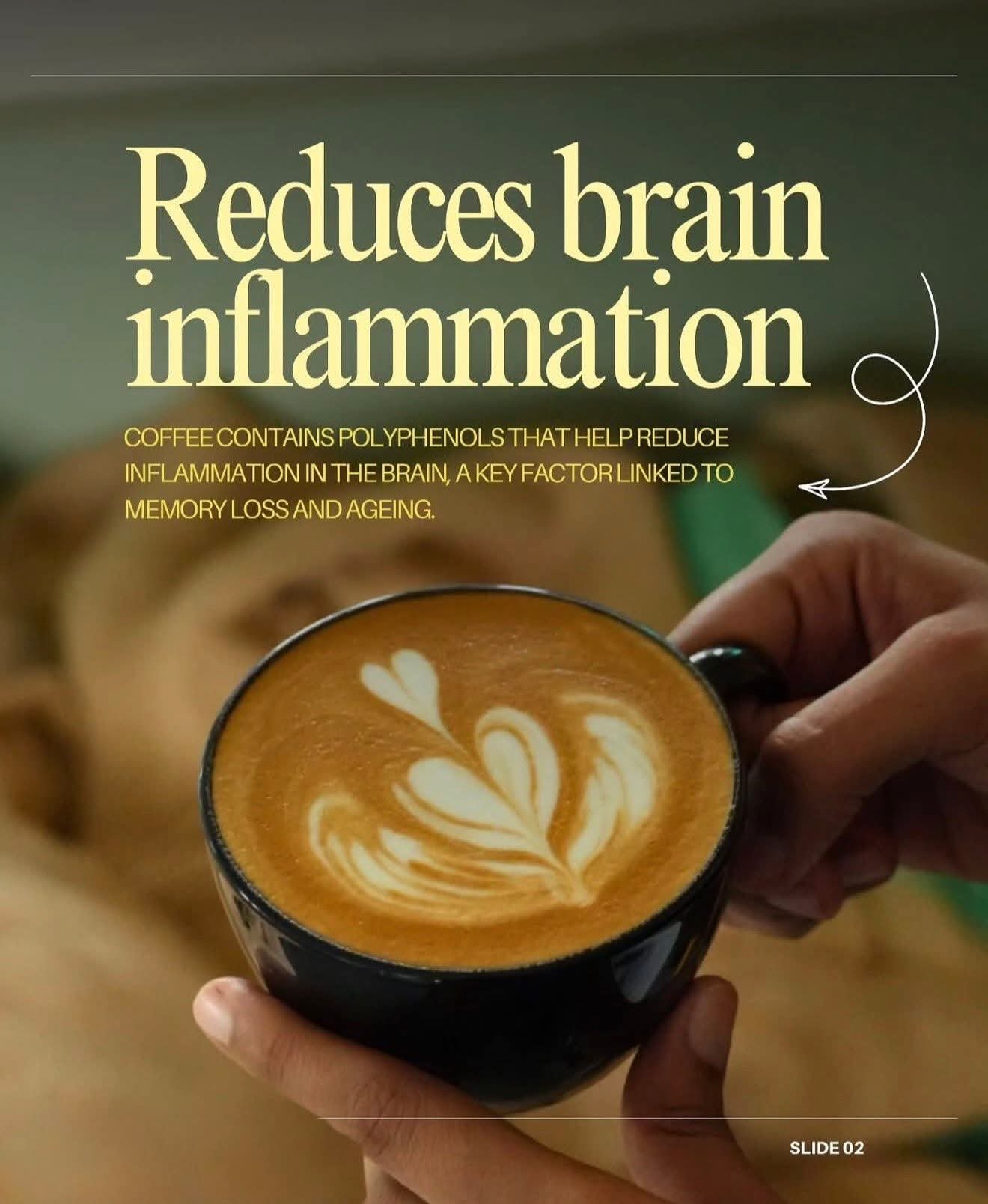 Coffee beans with message about lower risk of brain diseases